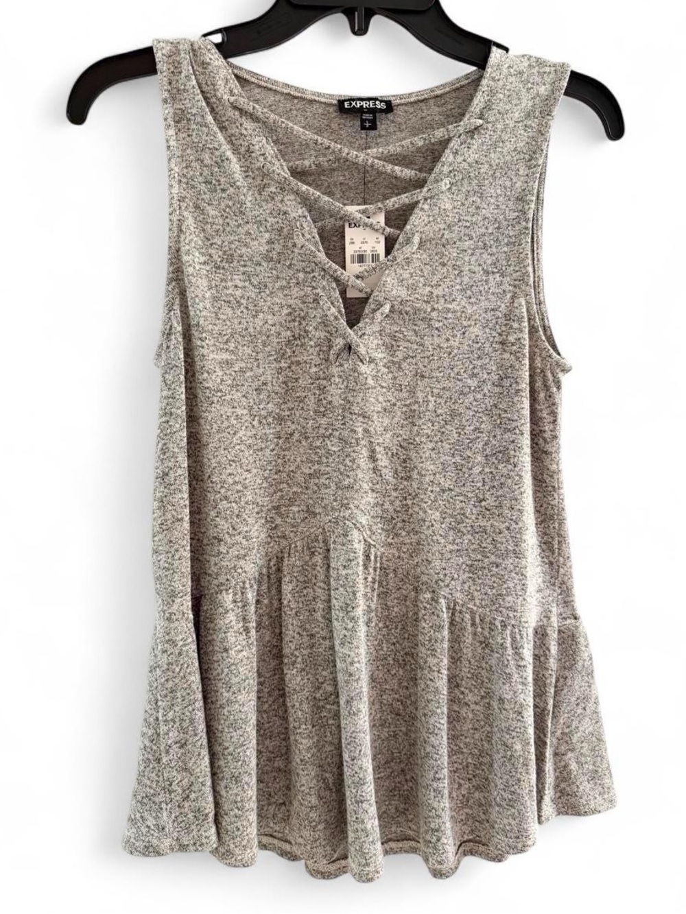 Express Women's Gray Sleeveless Top with Crisscross V-Neck